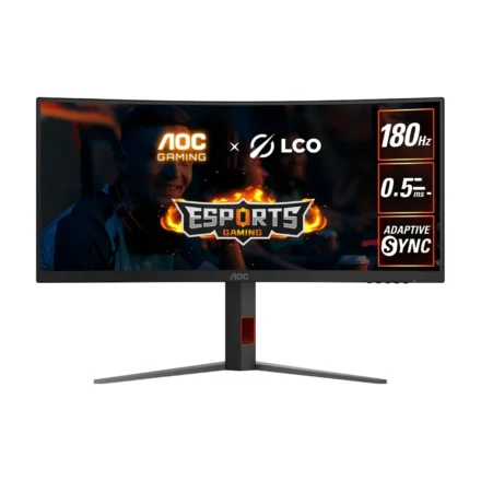 AOC 34″ WQHD Curved Monitor – 3440×1440@180Hz, 0.5ms MPRT, 1500R VA, 120% sRGB, DP 1.4, HDMI 2.0, Delta E