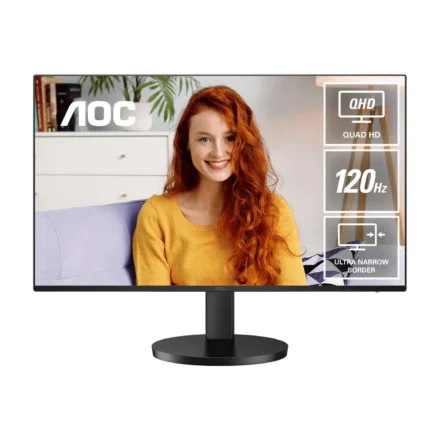 AOC 27″ IPS Q27B3CF3: 2560×1440 @ 120Hz, 1ms MPRT, 350 nits, sRGB 116%, USB-C (65W), HDMI 2.0, USB hub, speakers, height-adjustable, VESA 100mm