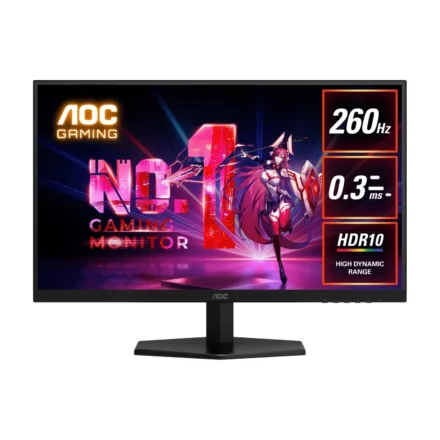 AOC 27″ 260Hz Gaming Monitor : Fast IPS panel, 2560×1440 @ 260Hz, 0.3ms MPRT, 120% sRGB, 98.5% DCI-P3, 300 nits, DP & HDMI, tilt stand