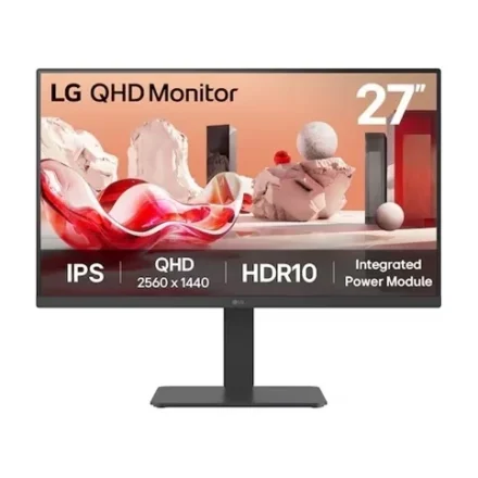 LG 27” QHD IPS 75Hz Monitor, 2560×1440, HDR10, sRGB 99%, Integrated power Module, Flicker Safe, Reader Safe, Versatile Stand Tilt/Height/Swive/Pivot
