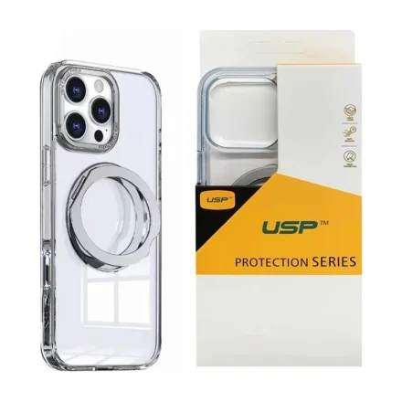 USP Apple iPhone 18 Pro / iPhone 17 Pro (6.3″) 360° Rotatable Ring Stand Clear Case with MagSafe – Scratch Resistant, 5 Years Warranty