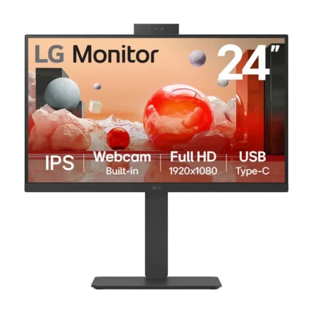 LG 24″ Full HD IPS 100Hz Monitor, 1920×1080, Built-in Full HD Webcam/Mic/Speakers, USB-C 90W PD, RJ45, versatile stand Tilt/Height/Swivel/Pivot