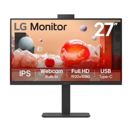 LG 27” Full HD IPS100Hz Monitor, 1920×1080, Built-in Full HD Webcam/Mic/Speaker, LG Switch App, USB-C 90W PD, RJ45, sRGB 99%, Adj. Stand