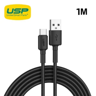 USP BoostUp Braided USB-C to USB-A Cable (1M) Black -3A, Fast Charge, Samsung Galaxy,Apple iPhone,iPad,MacBook,Google,OPPO,Nokia,5 Years Warranty