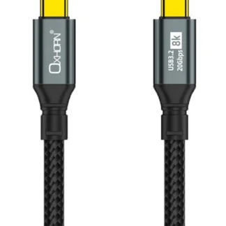 Oxhorn USB 3.2 Gen 2×2 3m USB-C to USB-C 20Gbps 8K@60Hz 20V 100W E-Marker Chip Black fast charging & Video cable Laptop Phones Tablet USB-C Device