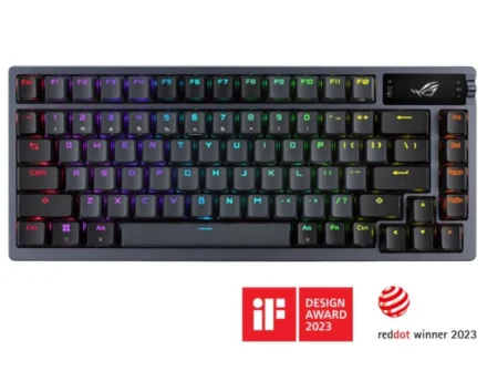 ASUS ROG AZOTH/NXSW/US/PBT (Snow Switch) Gaming Keyboard, OLED Display, NX Snow Switch, 75 Keys, Tri-mode Connection, Quiet