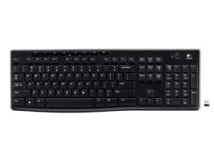 Logitech K270 2.4 GHz Wireless Full Size Keyboard 128-bit AES encryption 24-month battery life Spill resistant Durable UV-coated keys