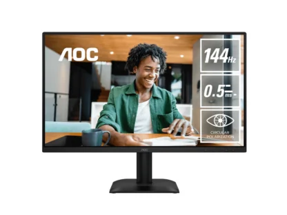 AOC 23.8″ IPS, 1920×1080@144Hz, 4ms GtG, 300 cd/m², 1500:1, 178° VA, sRGB 112%, HDMI/DP, tilt -5°~23°, 16.7M colors, 16W (LS)