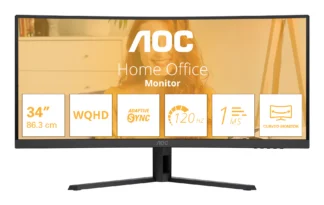 AOC 34" WQHD Curved Monitor – 3440×1440@120Hz, 1ms MPRT, 1500R VA, 114.7% sRGB, HDMI 2.0 x 1,DisplayPort 1.4 x 1, Vesa wallmount 100x100
