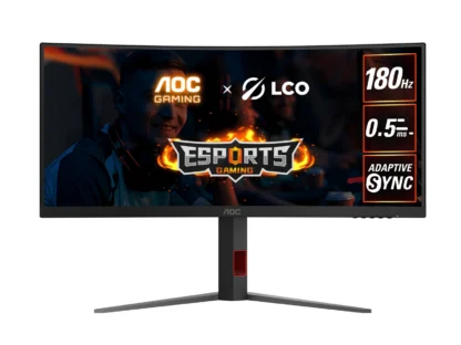AOC 34″ WQHD Curved Monitor – 3440×1440@180Hz, 0.5ms MPRT, 1500R VA, 120% sRGB, DP 1.4, HDMI 2.0, Delta E