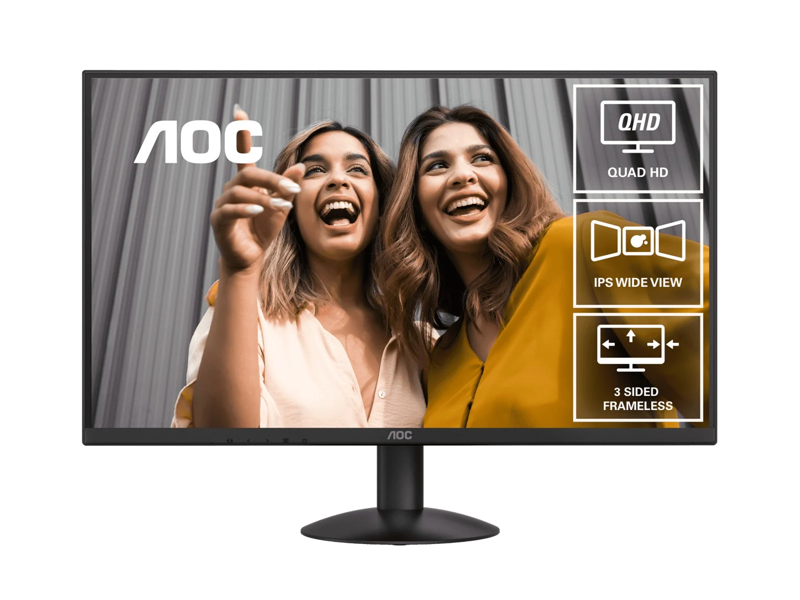 AOC 27″ IPS Q27B30E: 2560×1440 @ 75Hz, 4ms GtG, 300 nits brightness, sRGB 118%, HDMI 1.4 & DP 1.4, tilt stand, 100mm VESA, 20W power use