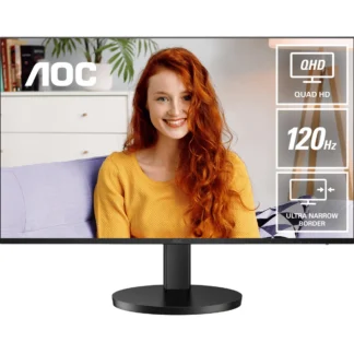 AOC 27″ IPS Q27B3CF3: 2560×1440 @ 120Hz, 1ms MPRT, 350 nits, sRGB 116%, USB-C (65W), HDMI 2.0, USB hub, speakers, height-adjustable, VESA 100mm
