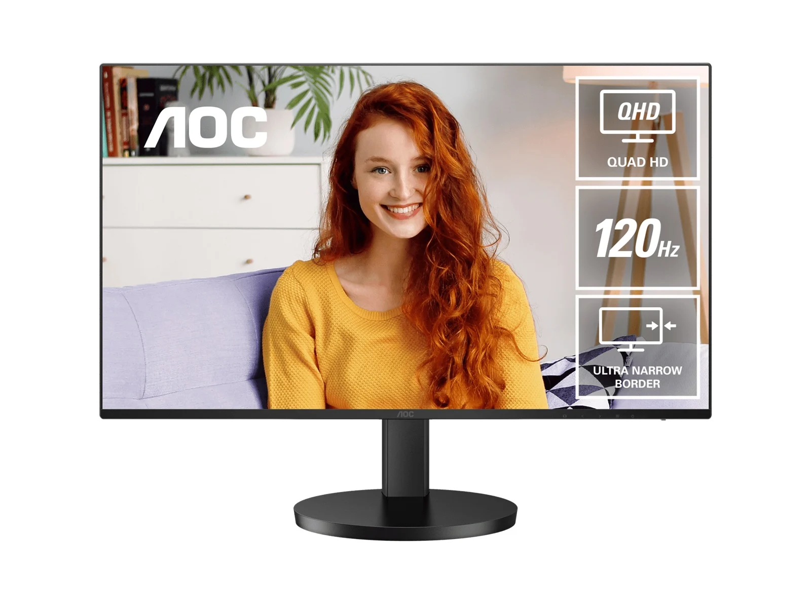 AOC 27″ IPS Q27B3CF3: 2560×1440 @ 120Hz, 1ms MPRT, 350 nits, sRGB 116%, USB-C (65W), HDMI 2.0, USB hub, speakers, height-adjustable, VESA 100mm