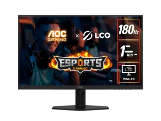 AOC 27″ QD-MiniLED Monitor – QHD 180Hz, 1ms, 5000:1 contrast, 1200 nits peak HDR, Quantum Dot VA, 148% sRGB, DP 1.4, HDMI 2.0, tilt adjusable