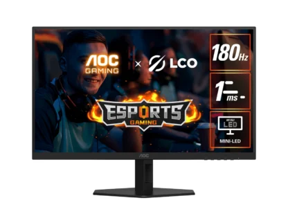 AOC 27″ QD-MiniLED Monitor – QHD 180Hz, 1ms, 5000:1 contrast, 1200 nits peak HDR, Quantum Dot VA, 148% sRGB, DP 1.4, HDMI 2.0, tilt adjusable