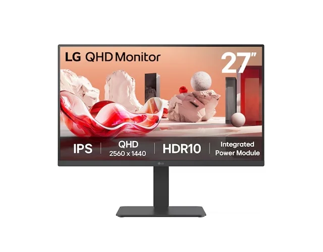 LG 27” QHD IPS 75Hz Monitor, 2560×1440, HDR10, sRGB 99%, Integrated power Module, Flicker Safe, Reader Safe, Versatile Stand Tilt/Height/Swive/Pivot