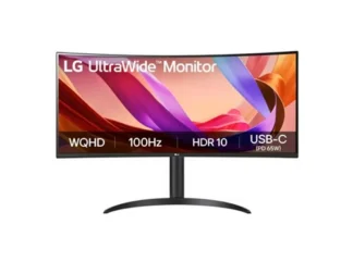LG 34′ UltraWide™ 100Hz WQHD Curved (1800R) Monitor, 3440×1440, 3-side Virtually Borderless Design, sRGB 99%, HDR10, USB-C 65W PD