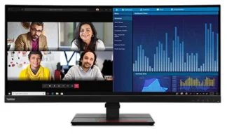 LENOVO ThinkVision P34W-20 34″ 60Hz QHD IPS Monitor 4K 3440×1440 21:09 4ms Height Adjustable Tilt Swivel 100W PD HDMI DP LAN USB Speakers VESA 3yrs