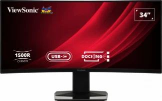 ViewSonic 34″ Curved Docking Monitor with KVM Switch – 3440×1440 VA, 1500R, 120Hz, HDR10, USB-C 65W, DP, HDMI, RJ45, 3x USB-A, KVM, sRGB 121%